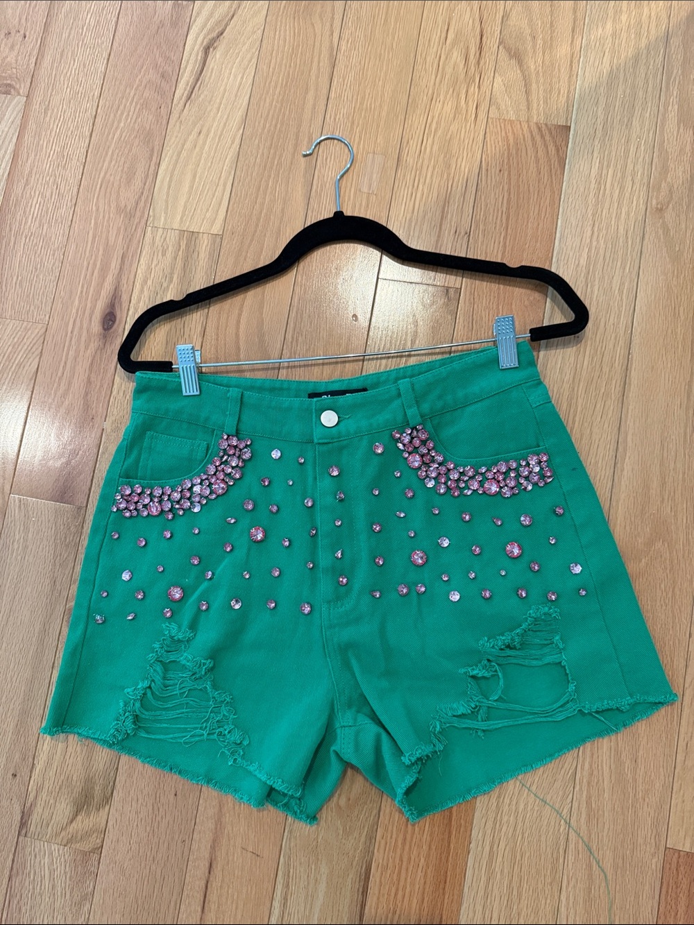 Blue B Rhinestone Green/Pink Shorts